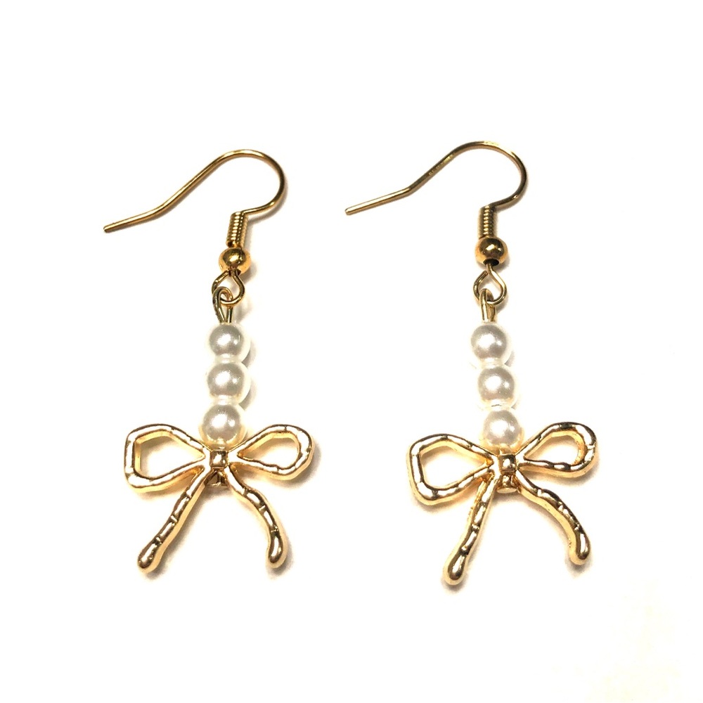 Handmade Gold Color Metal Bow Earrings Women Gift Jewelry Anniversary Wedding